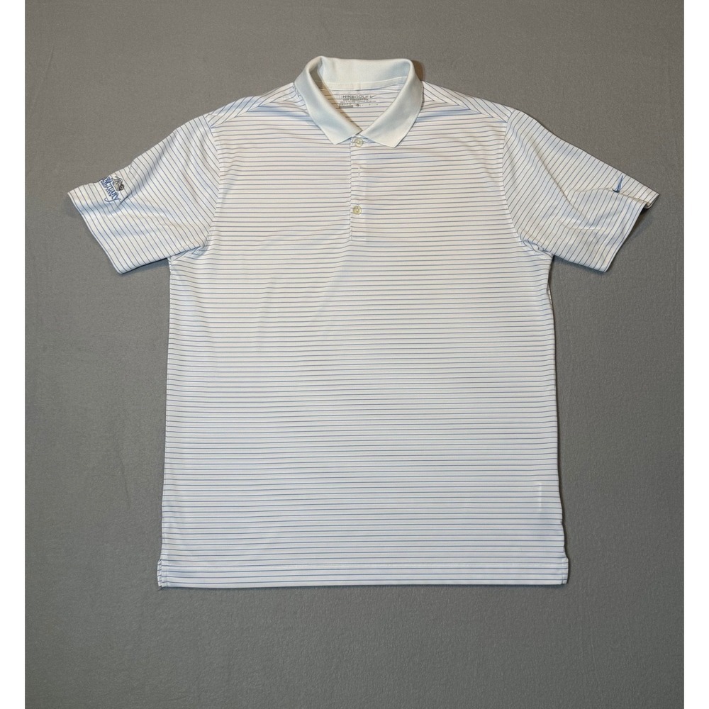 Nike Golf Tour Performance Polo Mens L White Blue Stripe Dri-FIT Sanctuary Golf